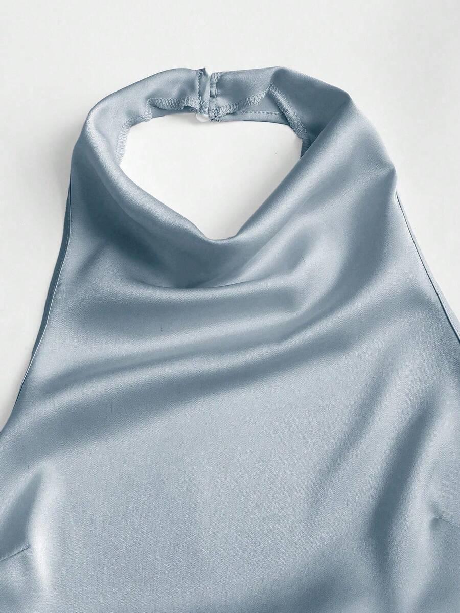 niebieski satynowy top