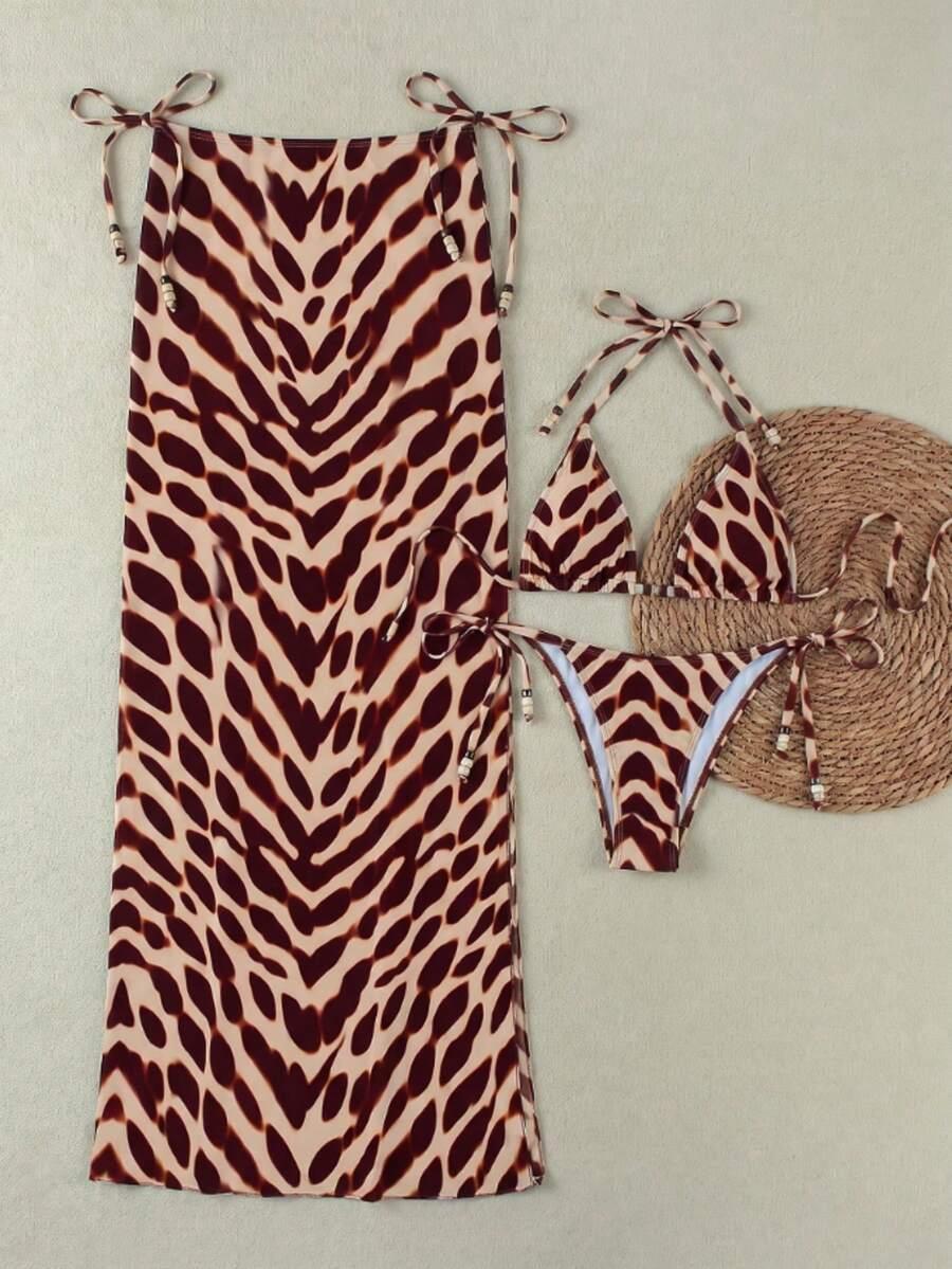 trzyczęściowy strój kąpielowy animal print