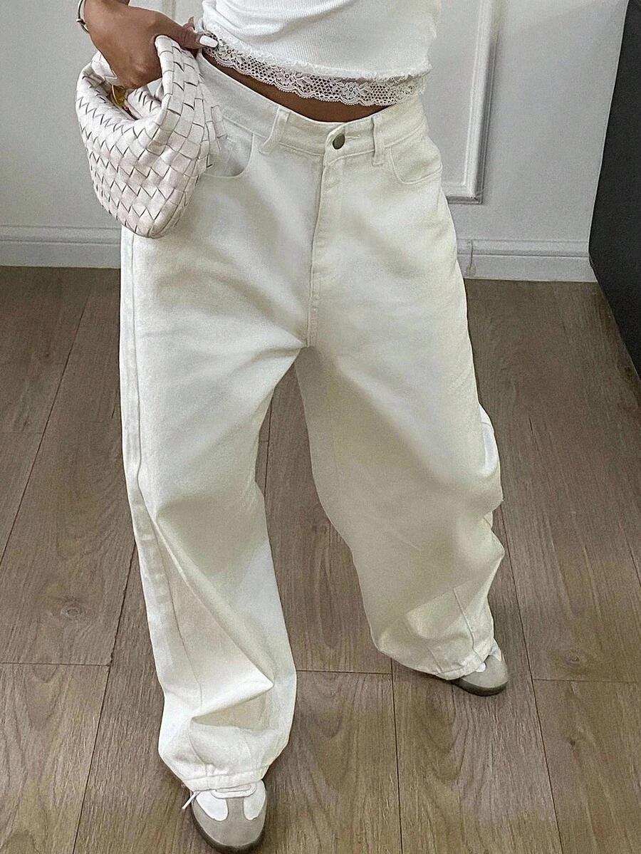 BIAŁE SZEROKIE SPODNIE JEANS