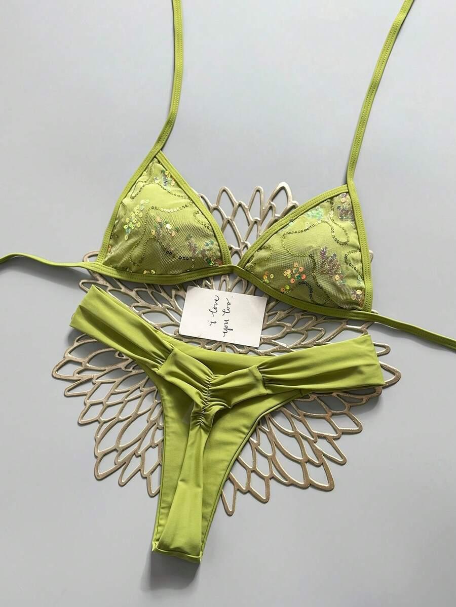 ZIELONY KOMPLET BIKINI CEKINY