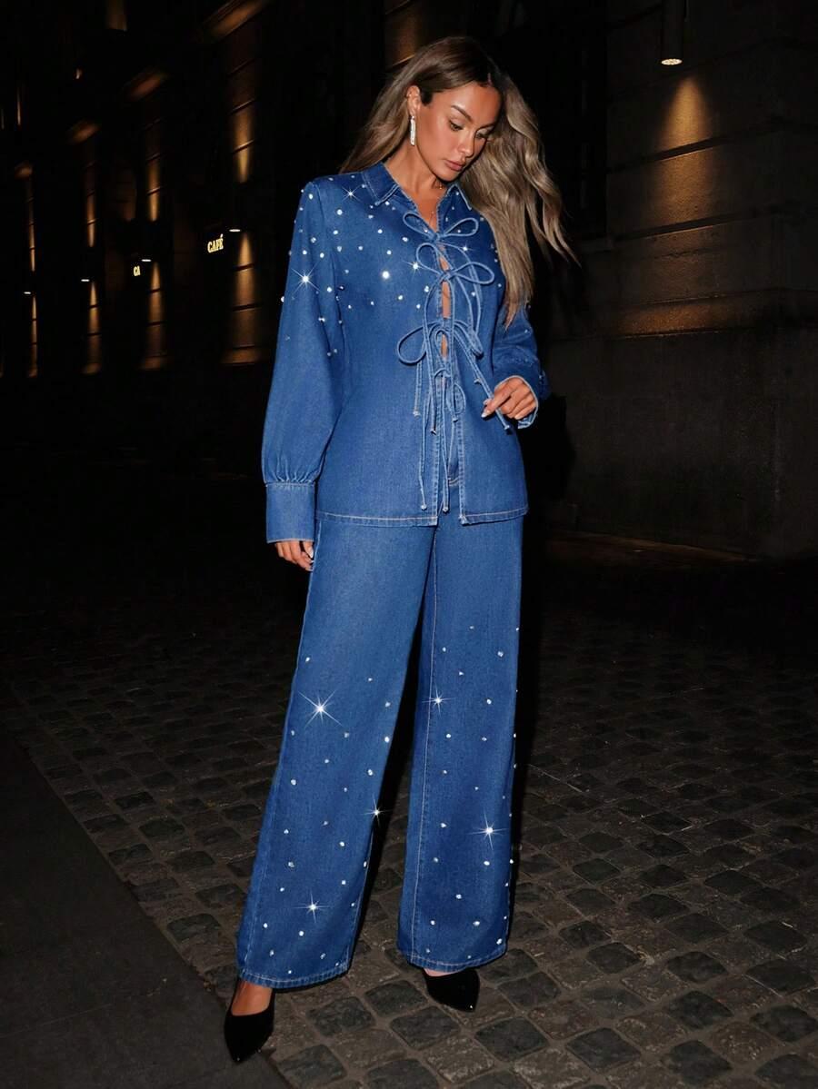 komplet bluzka spodnie jeans