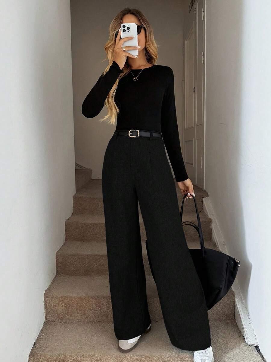 CZARNE SPODNIE PROSTA NOGAWKA