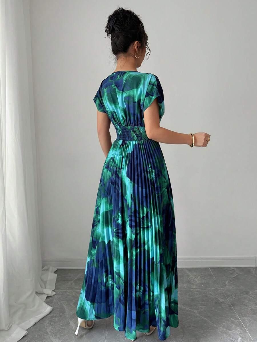 plisowana maxi sukienka v-neck