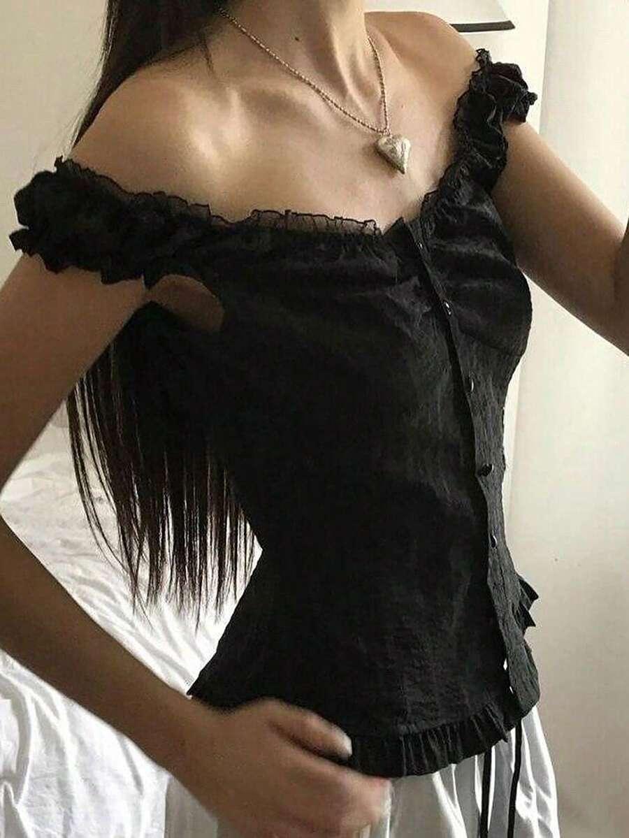 czarny top guziki 