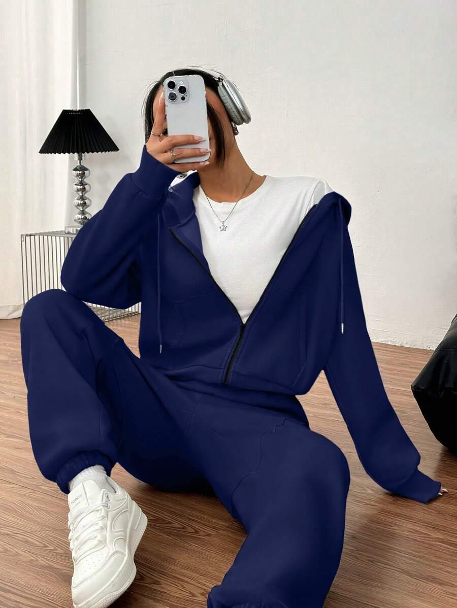 GRANATOWA BLUZA SPODNIE KOMPLET