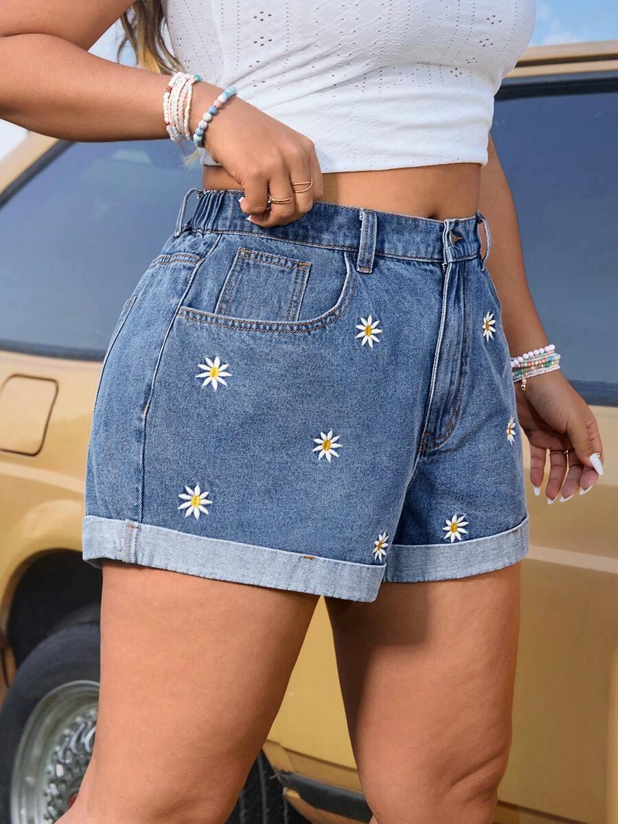 spodenki jeans haft kwiaty