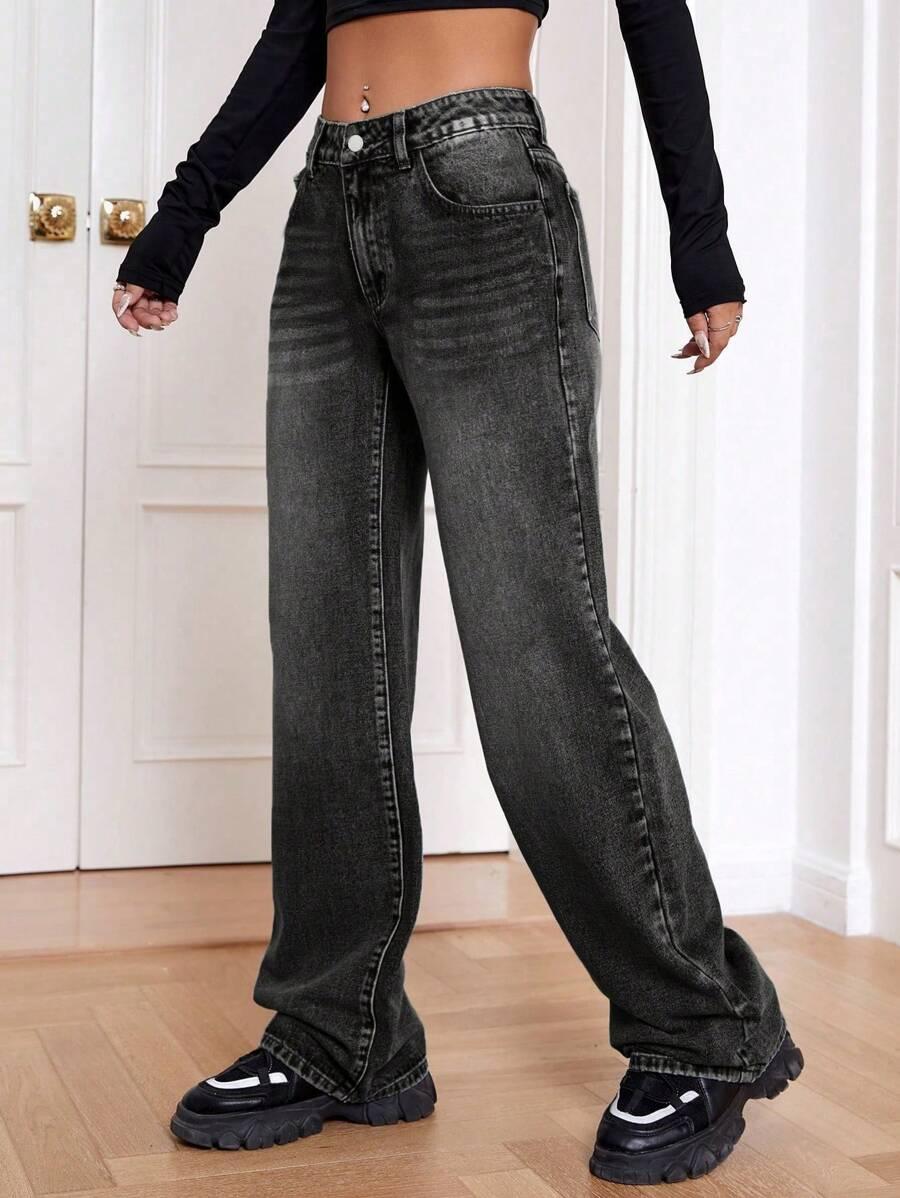 PROSTE SPODNIE JEANS WASH EFFECT