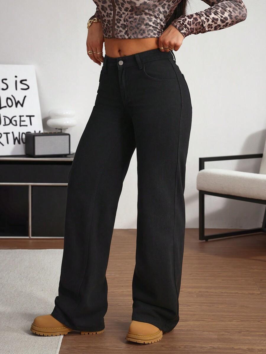CZARNE SPODNIE JEANS PROSTE NOGAWKI