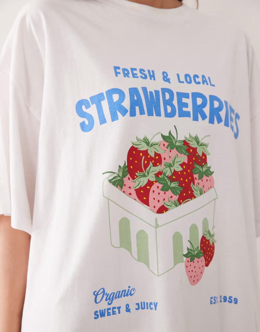 BIAŁY LUŹNY T-SHIRT PRINT