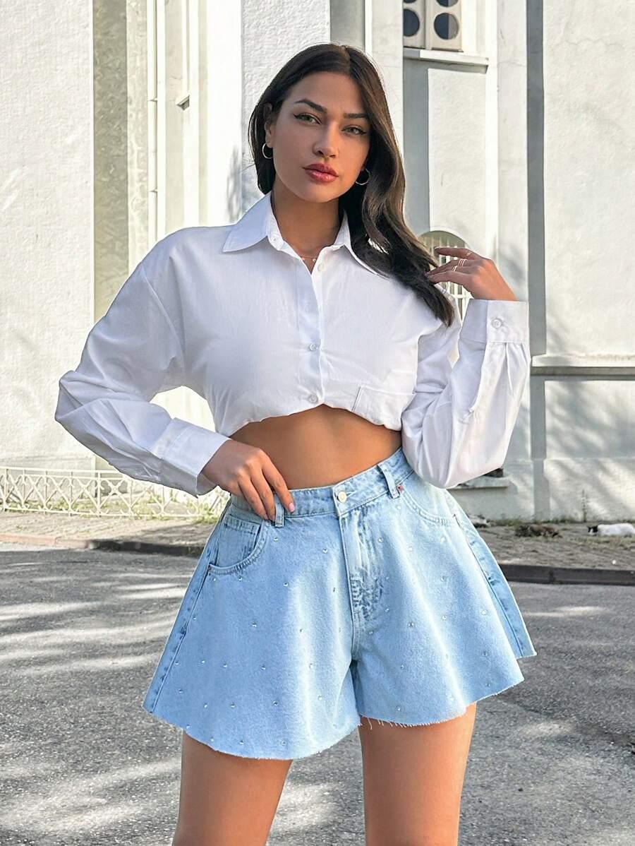 NIEBIESKIE SPODENKI JEANS ZDOBIENIA