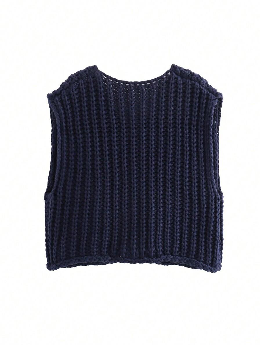 GRANATOWY KRÓTKI SWETER KAMIZELKA