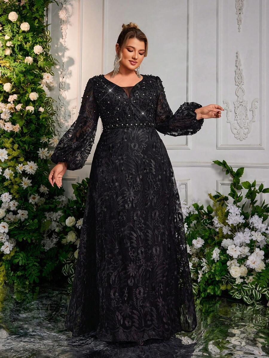 czarna sukienka maxi zdobenia