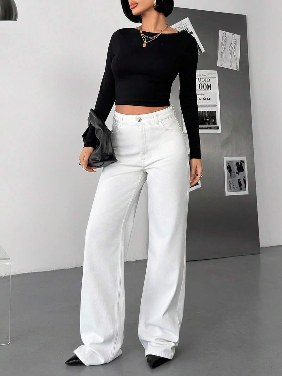 BIAŁE SPODNIE JEANS