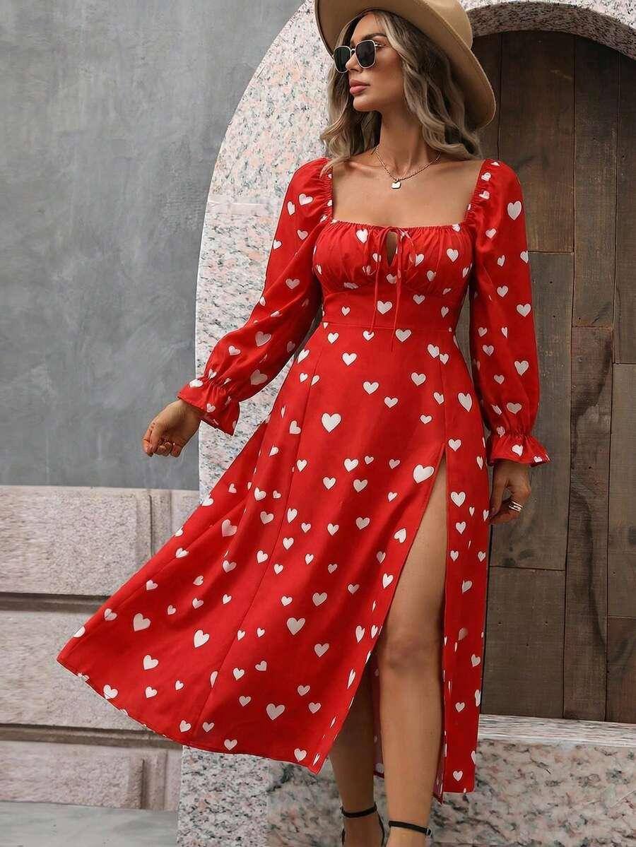 czerwona maxi sukienka serca 