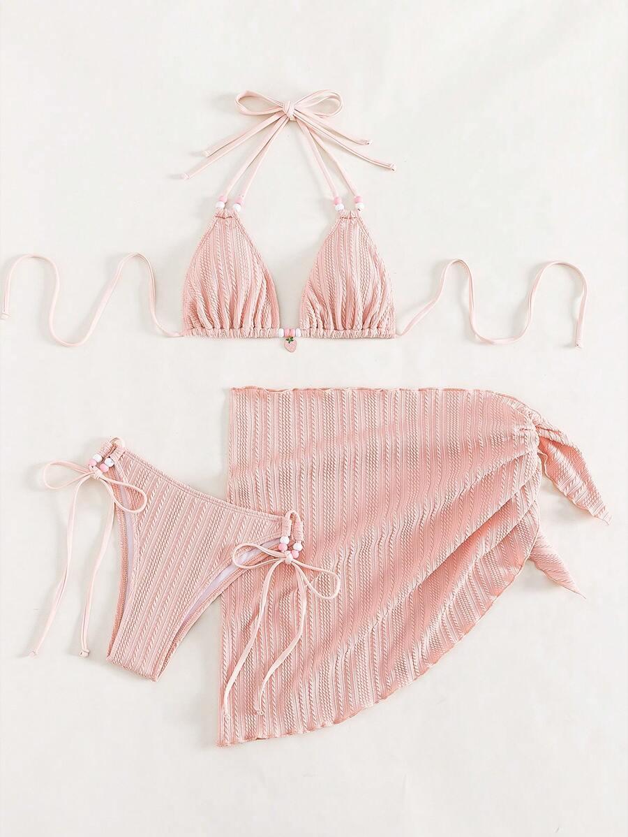 trzyczęściowy komplet bikini pareo