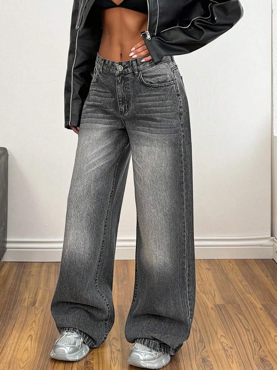 szare SPODNIE JEANS
