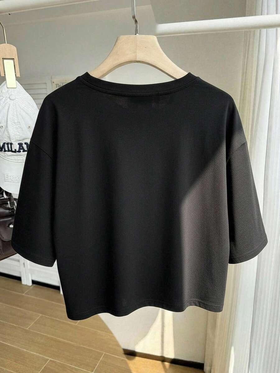 CZARNY T-SHIRT OKRĄGŁY DEKOLT