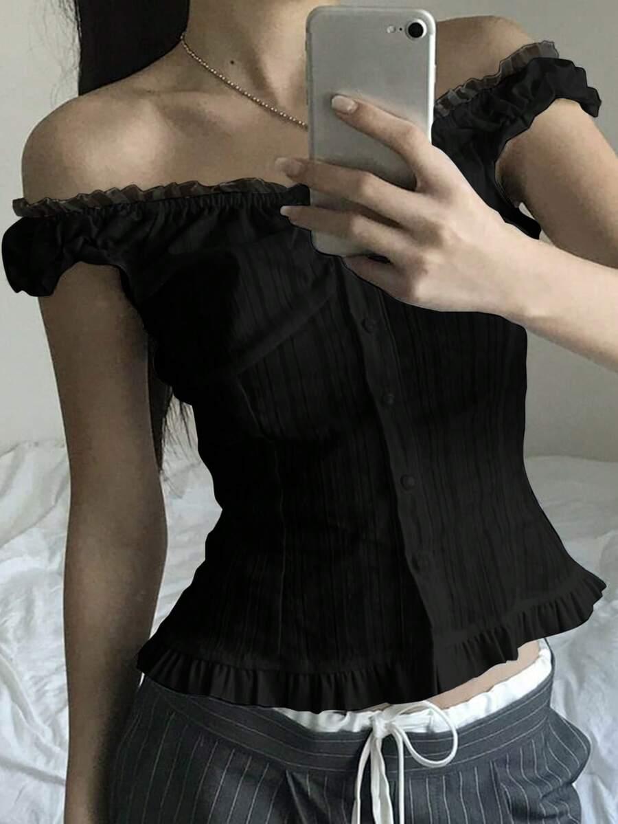 czarny top guziki 