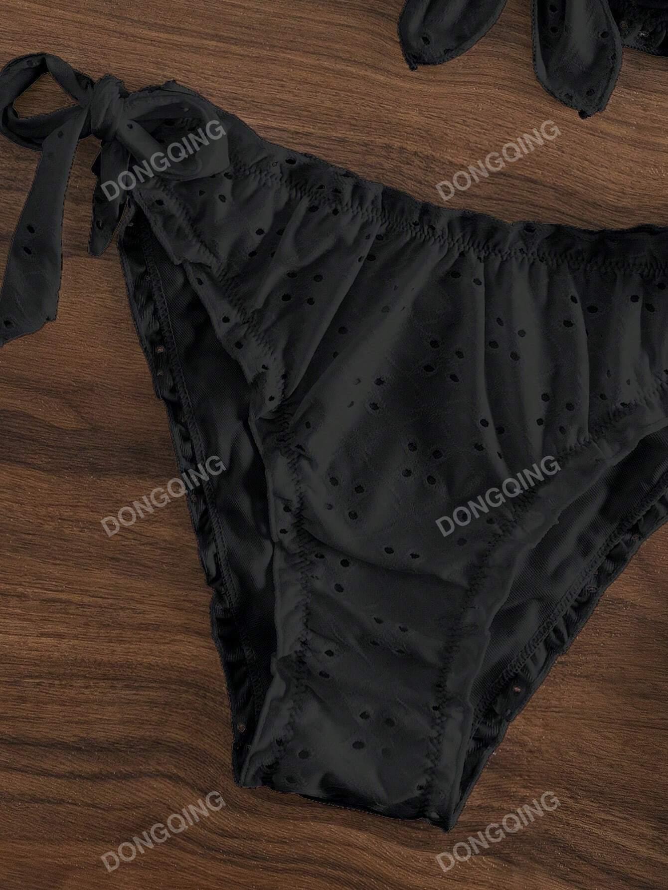 czarny komplet bikini wiązanie 