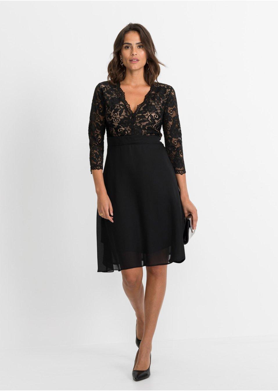 CZARNA SUKIENKA KORONKA V-NECK