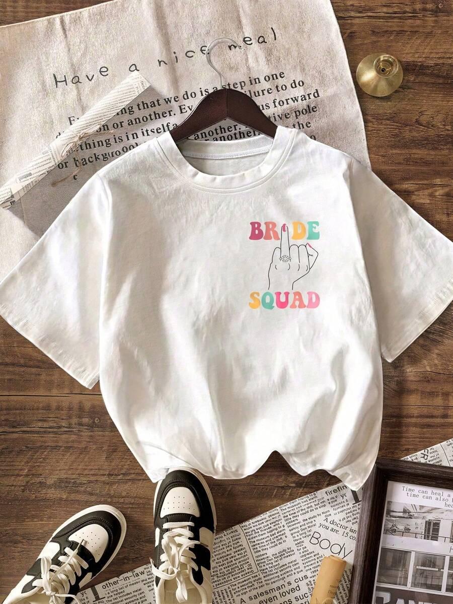 biały t-shirt okrągły dekolt print