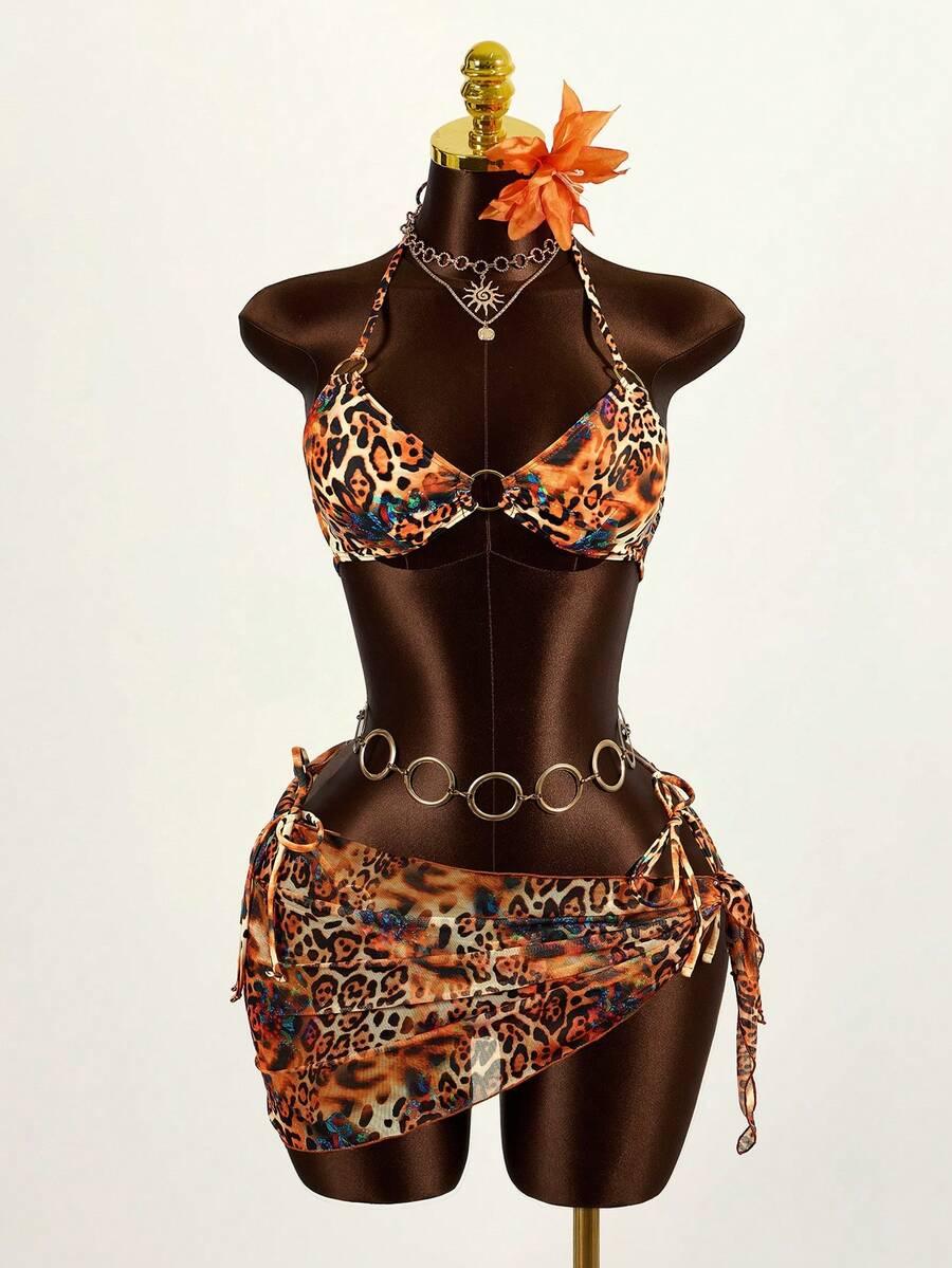 komplet bikini sarong animal print