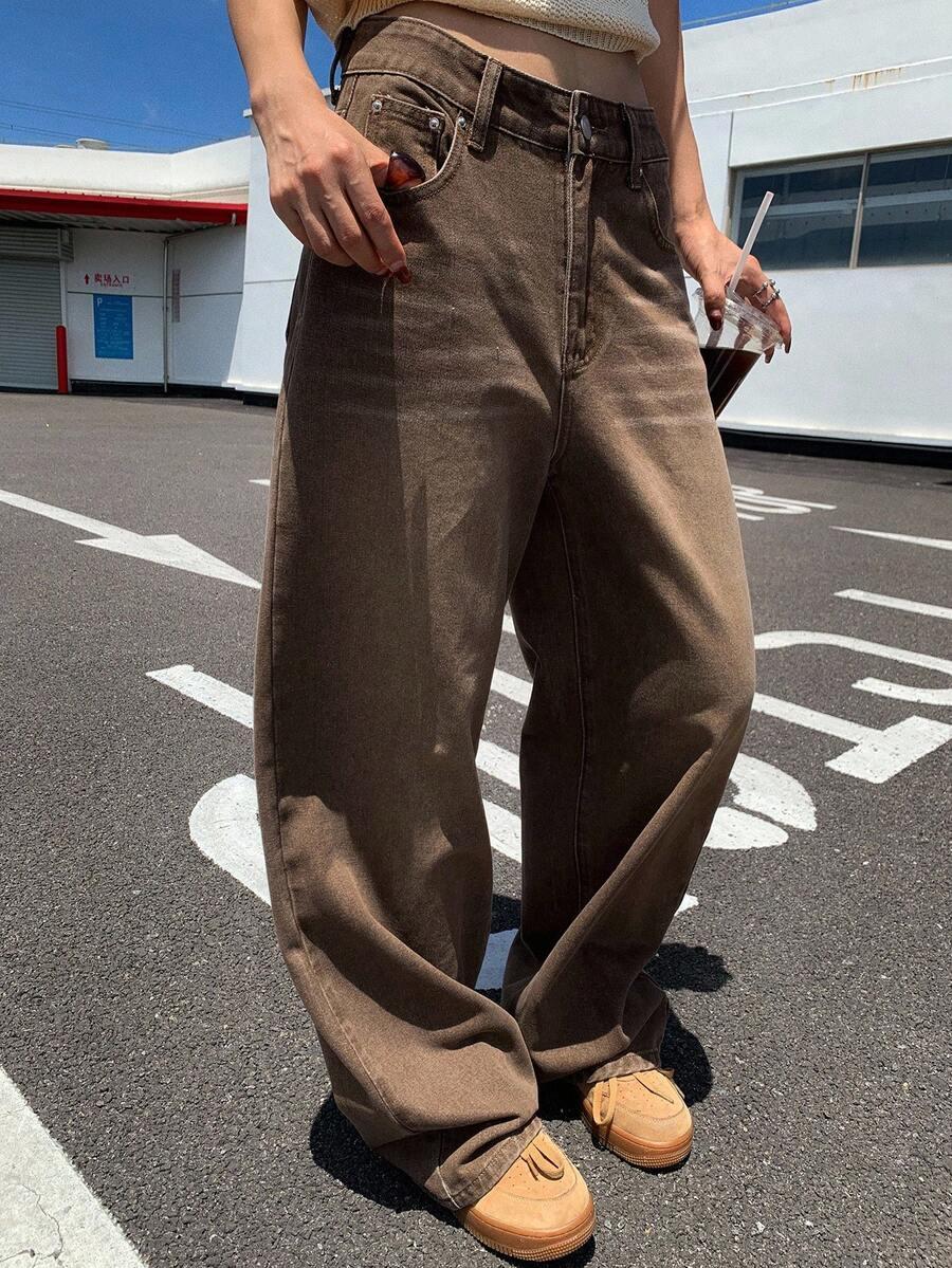 BRĄZOWE SPODNIE JEANS
