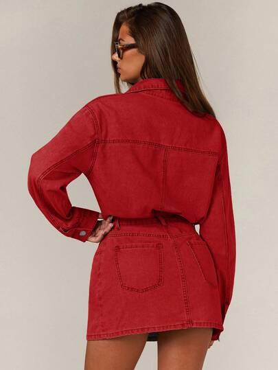 czerwona sukienka jeans