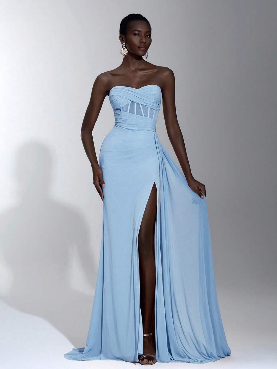 NIEBIESKA MAXI SUKIENKA ROZCIĘCIE 