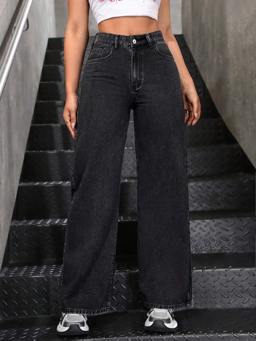 CZARNE SPODNIE JEANS WYSOKI STAN