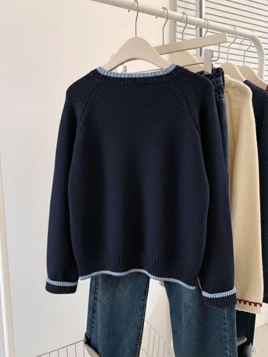 GRANATOWY SWETER OKRĄGŁY DEKOLT 