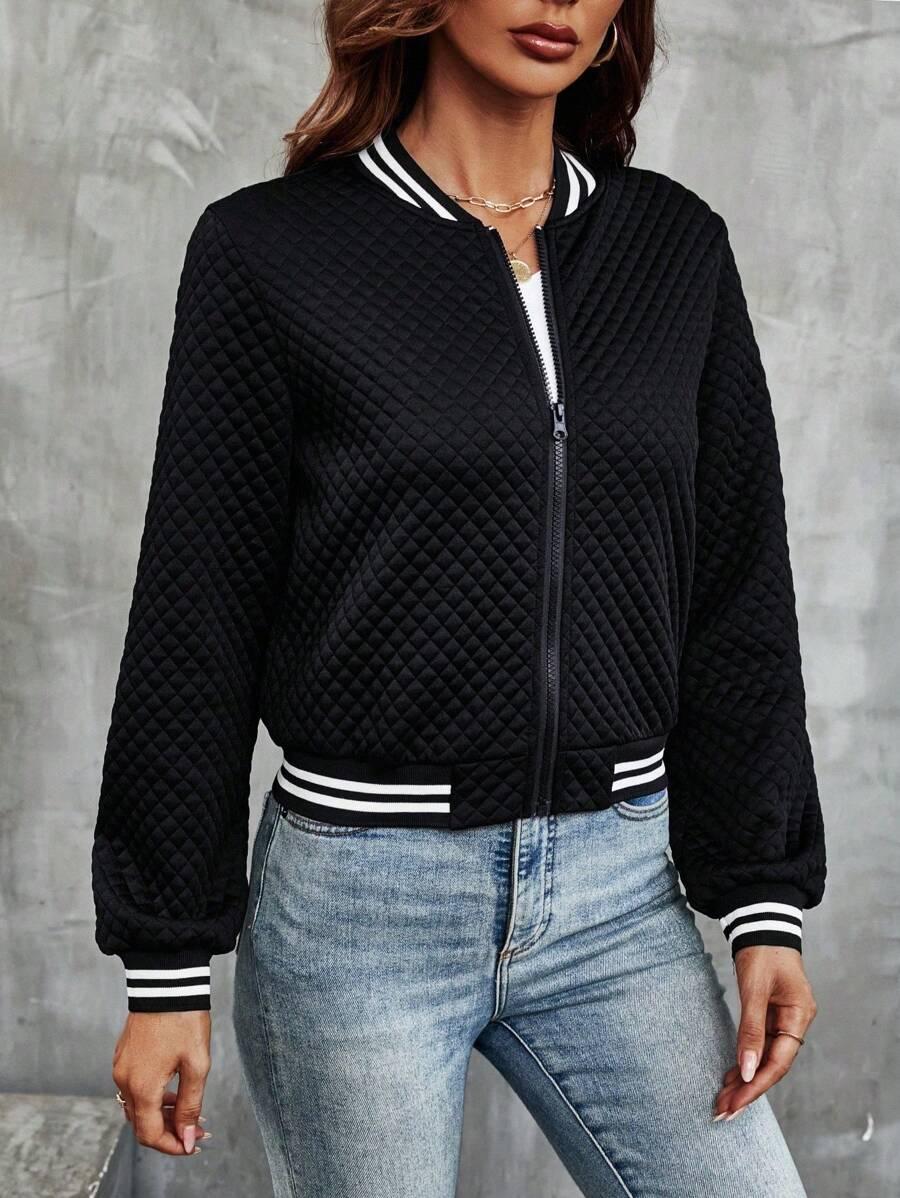 CZARNA pikowana bluza bomber ZAMEK kontrast