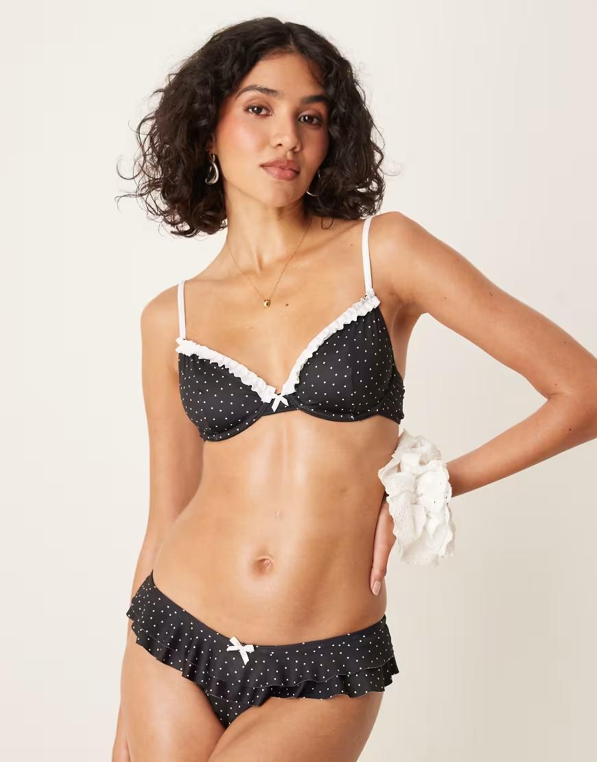 czarny dół od bikini groszki