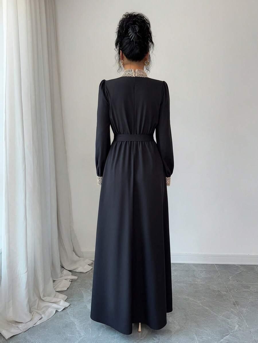 czarna maxi sukienka haft