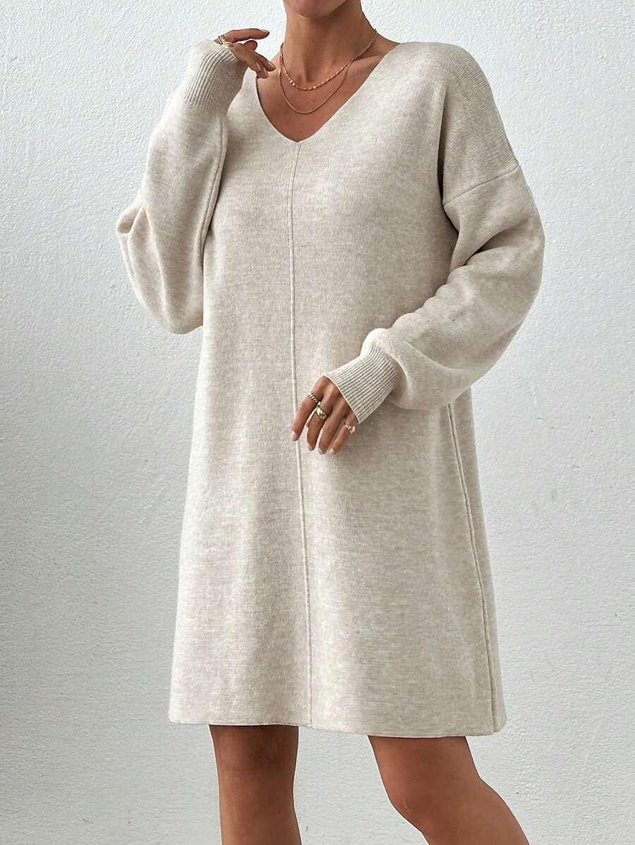 DZIANINOWA MINI SUKIENKA V-NECK