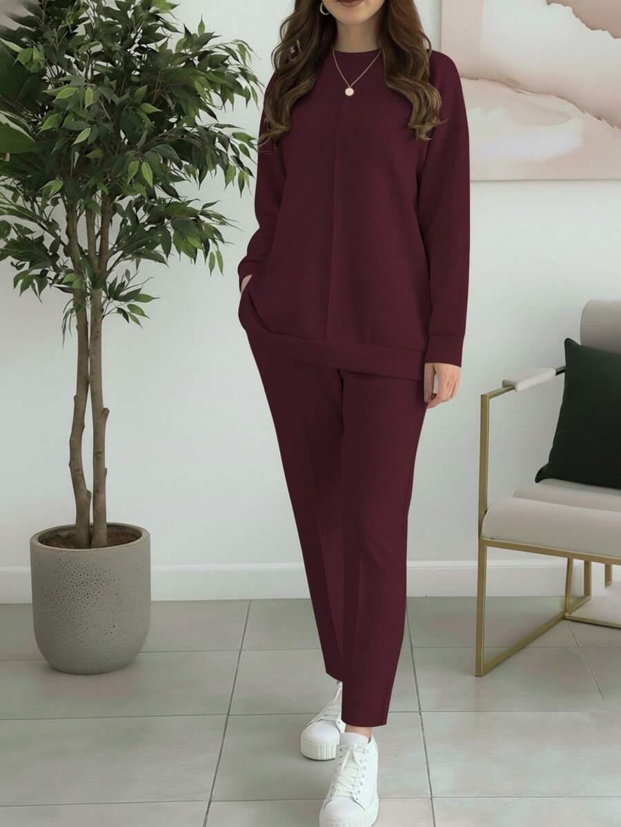 BORDOWY KOMPLET DRESOWY BLUZA SPODNIE