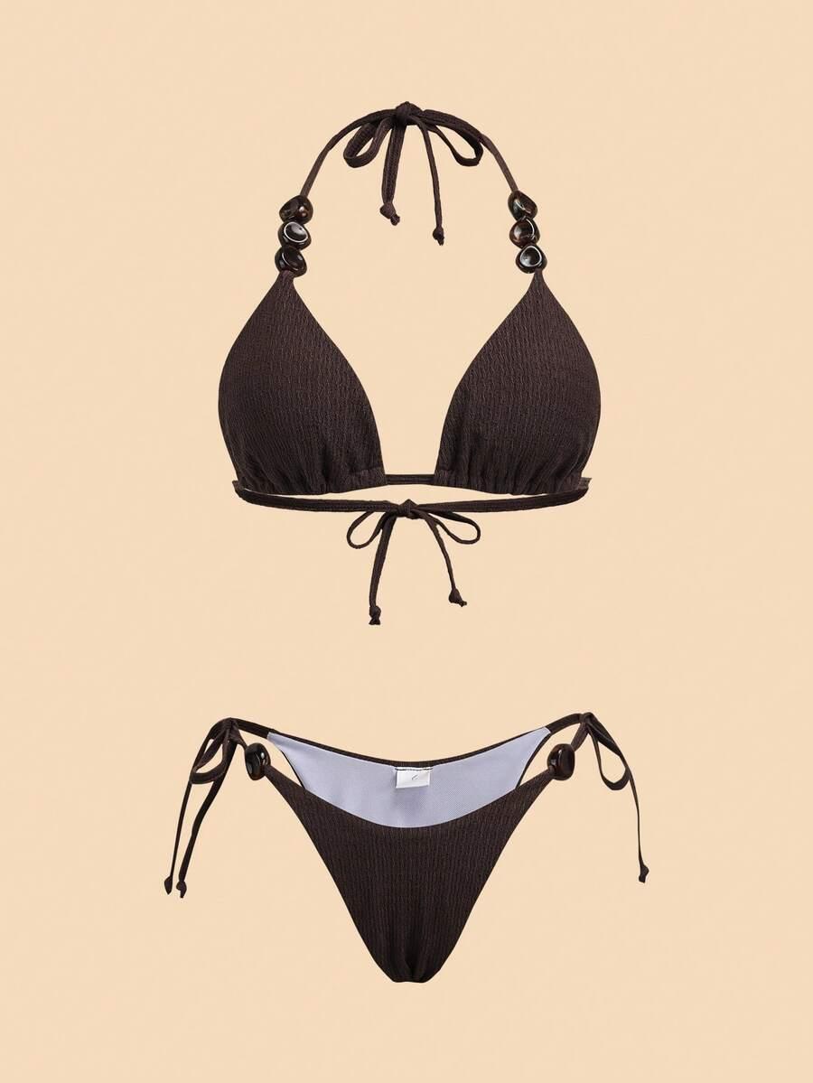 brązowy komplet bikini struktura