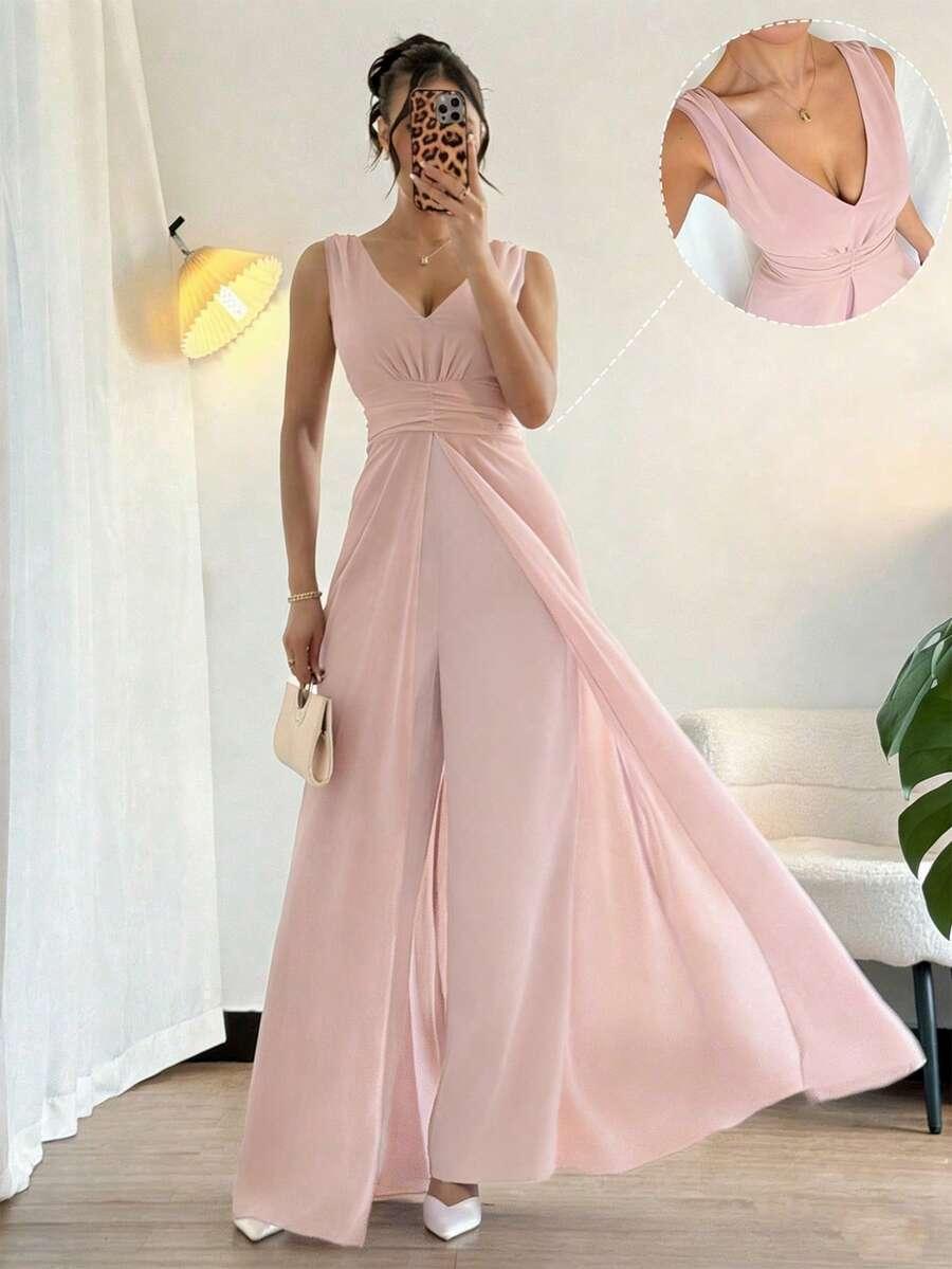 RÓŻOWY KOMBINEZON DEKOLT V