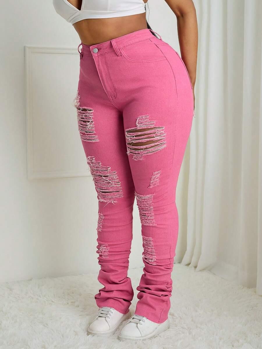 RÓŻOWE SPODNIE JEANS