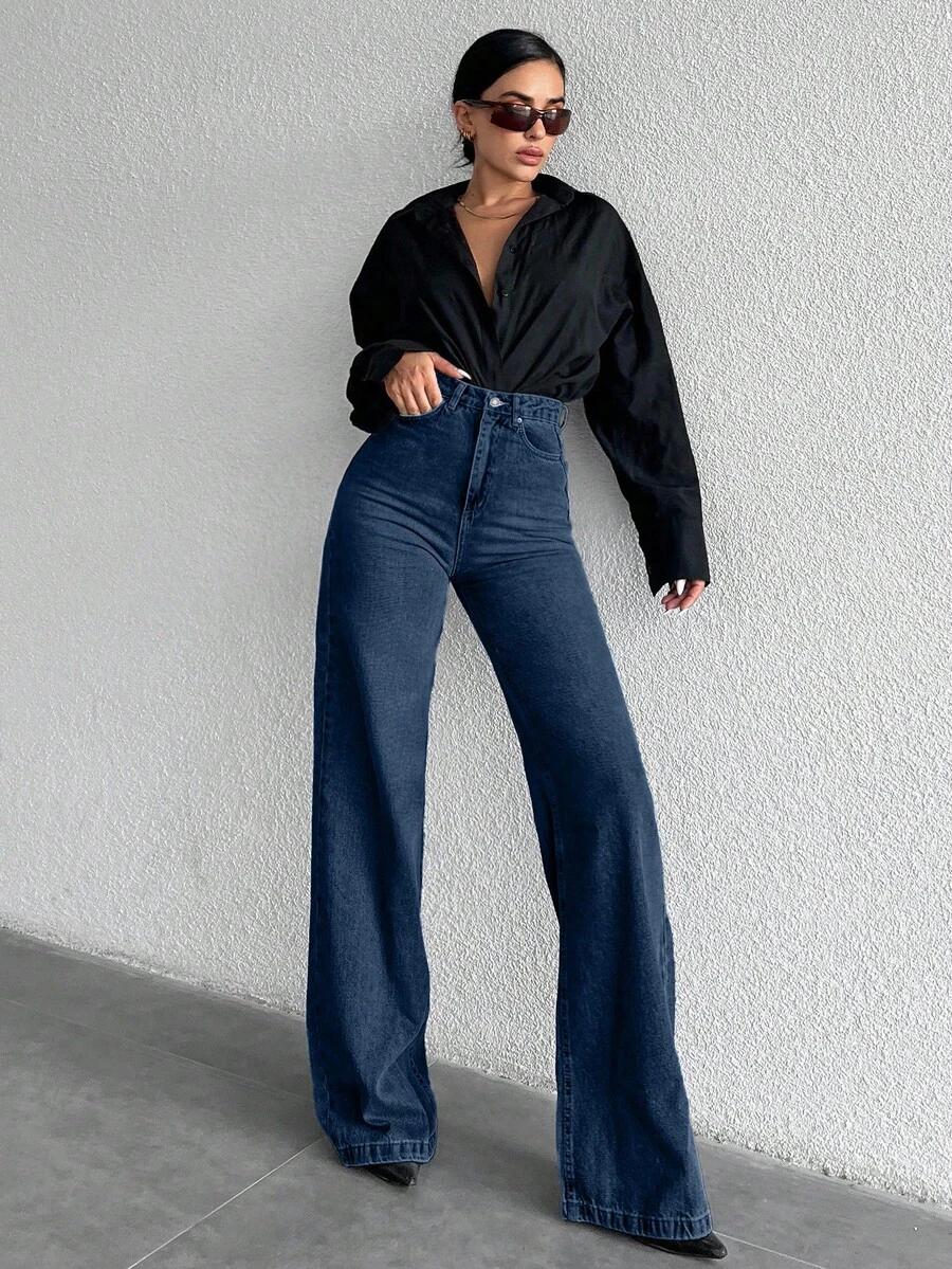 GRANATOWE SPODNIE JEANS