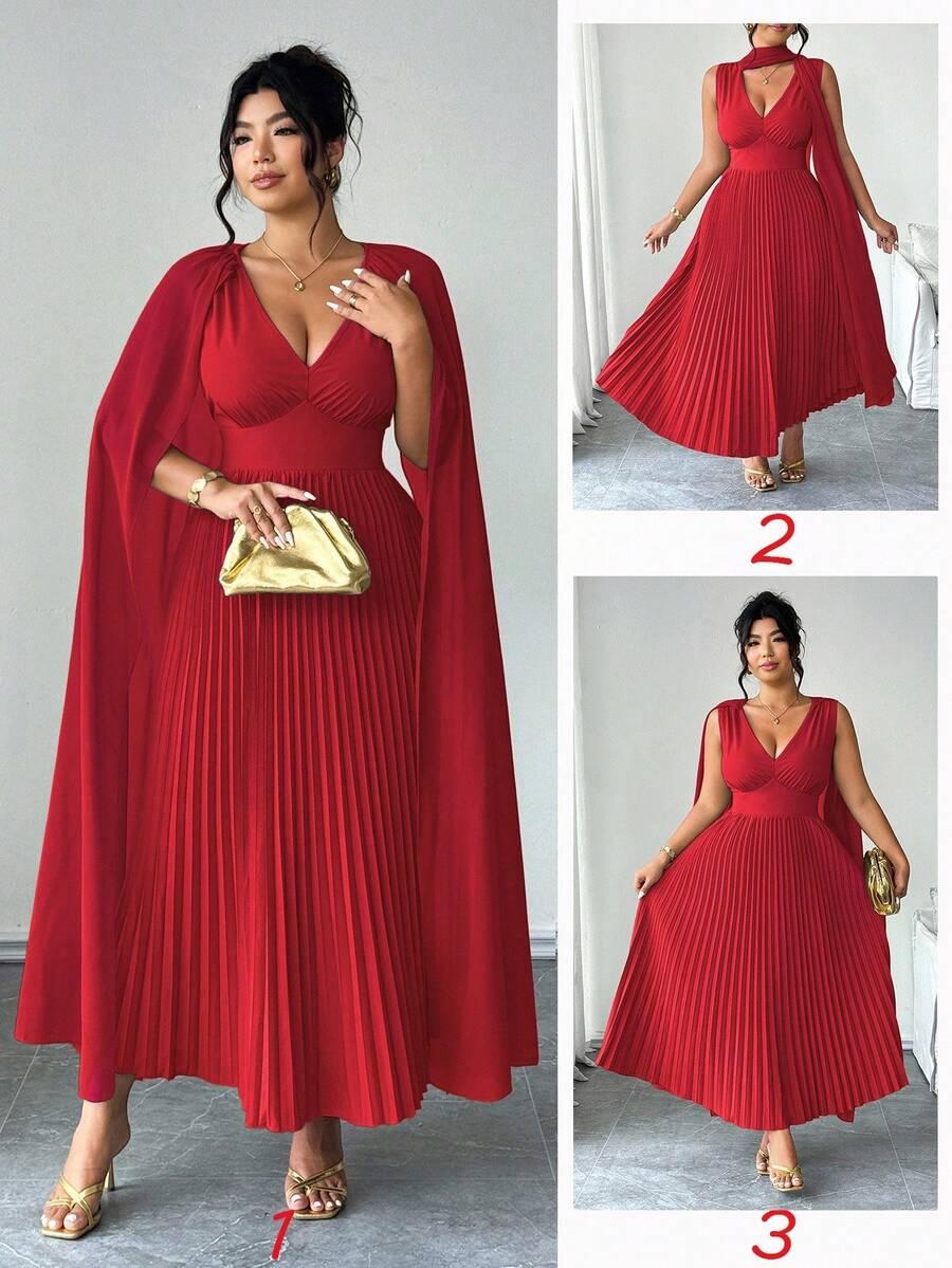 plisowana maxi sukienka v neck