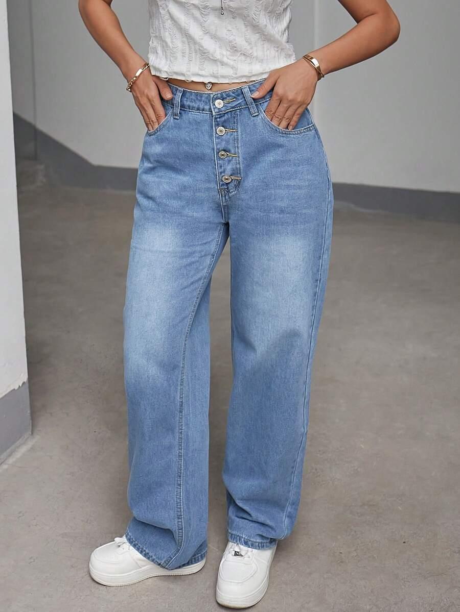 SPODNIE JEANS WYSOKI STAN GUZIKI