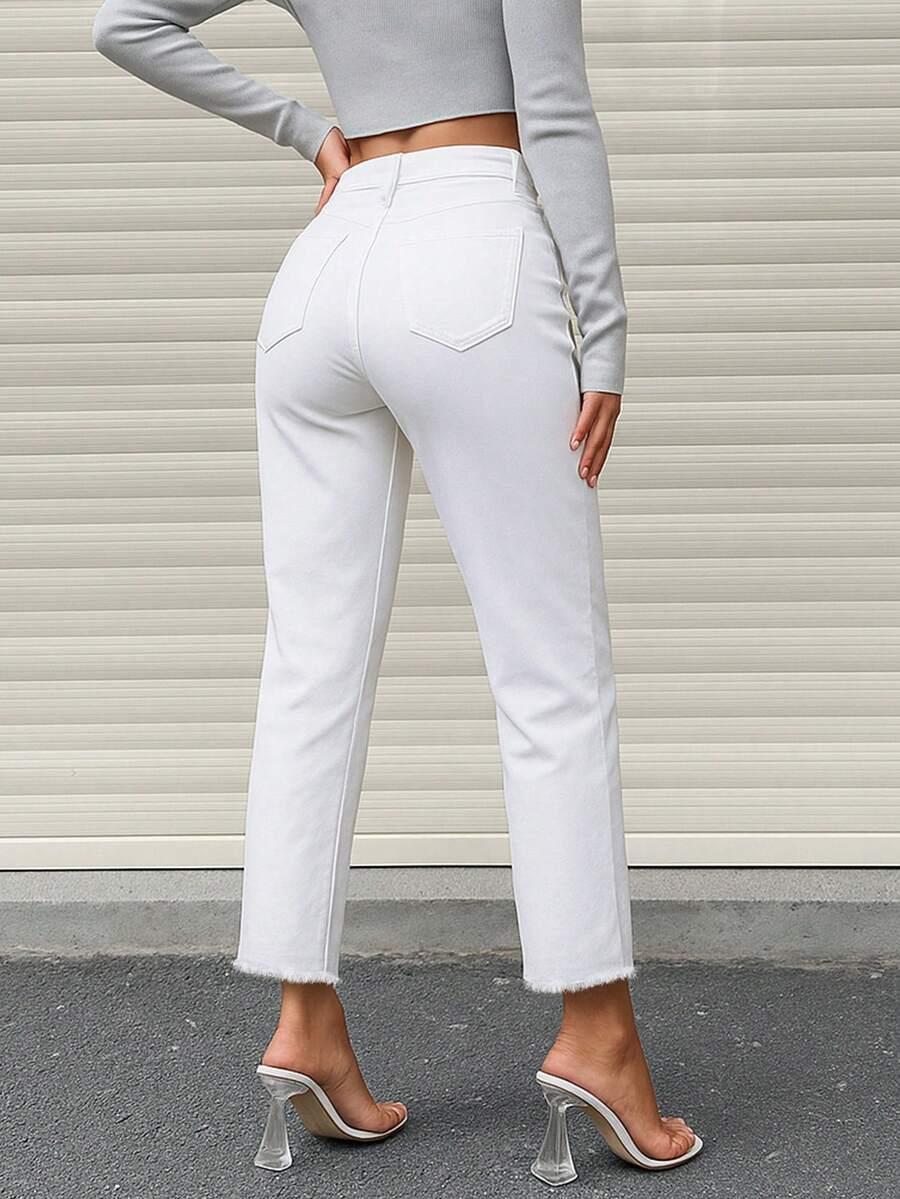 BIAŁE SPODNIE JEANS PROSTA NOGAWKA