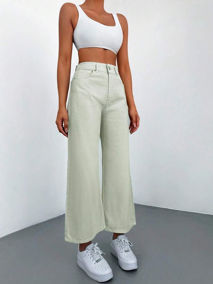 miętowe spodnie jeans wysoki stan
