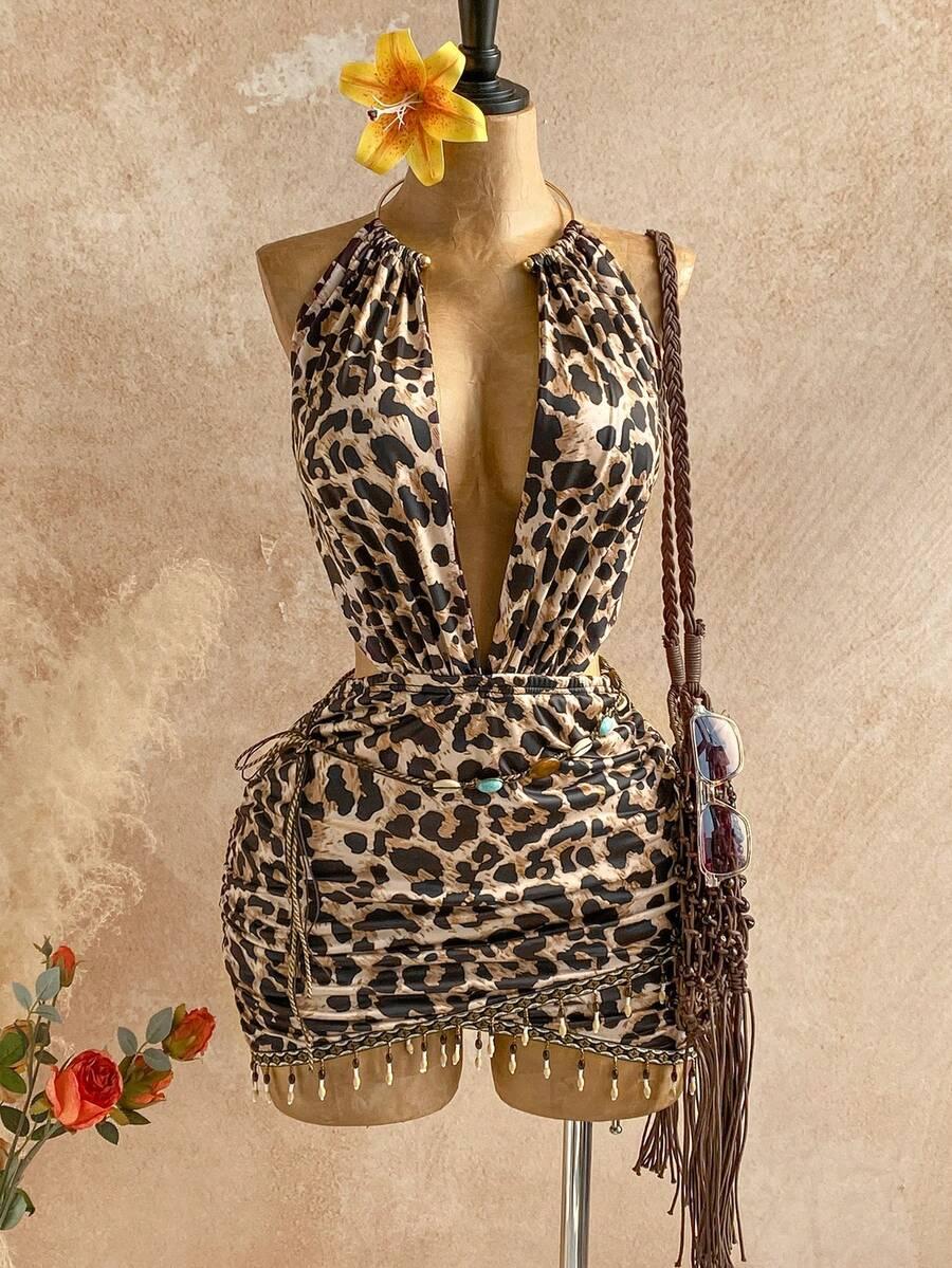 MINI SUKIENKA odkryte plecy ANIMAL PRINT