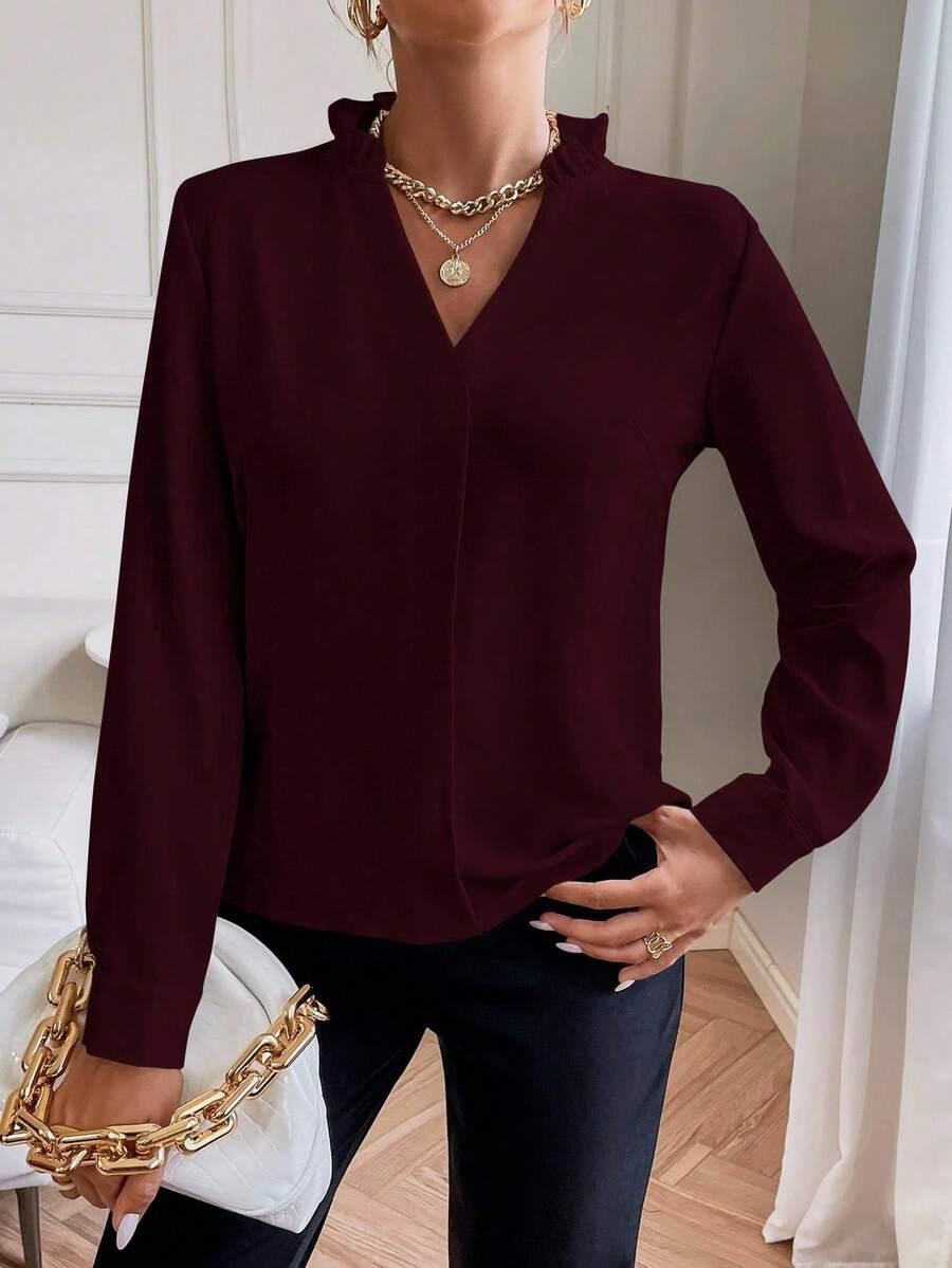 bordowa bluzka v-neck