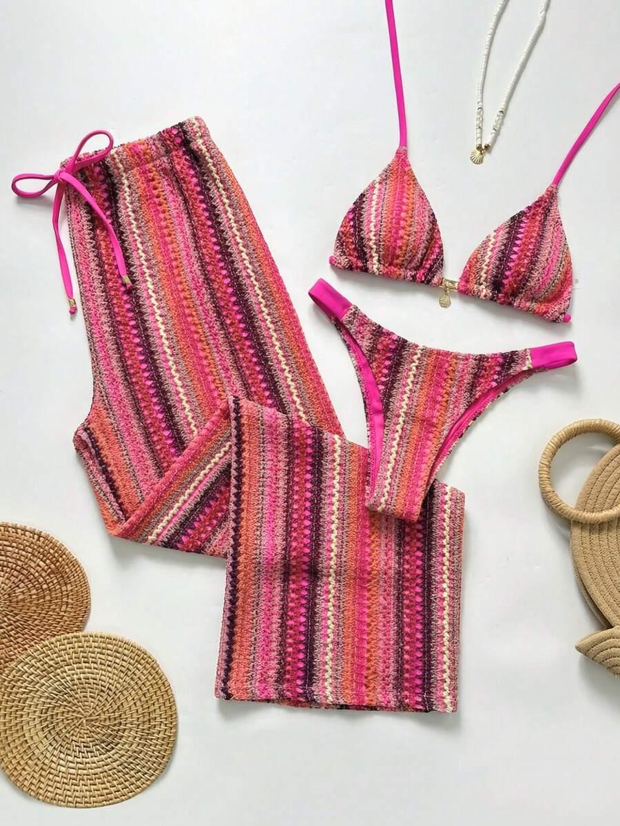 TRZYCZĘŚCIOWY KOMPLET PLAŻOWY BIKINI SPODNIE