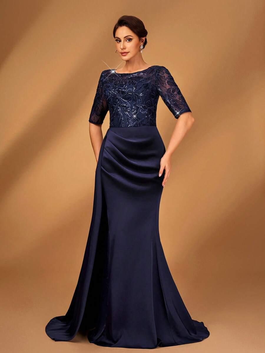 SUKIENKA ELEGANCKA SATYNOWA Z CEKINAMI 