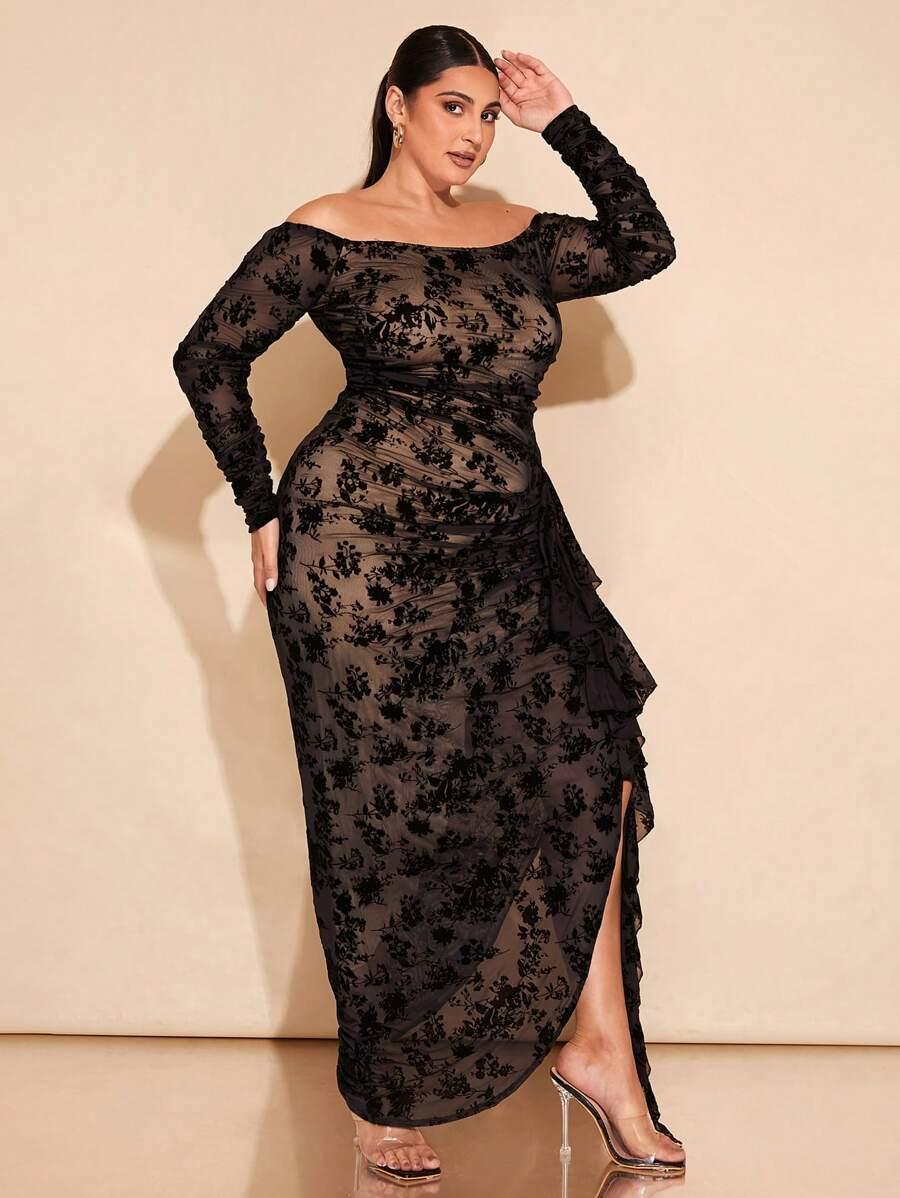 czarna maxi sukienka koronka