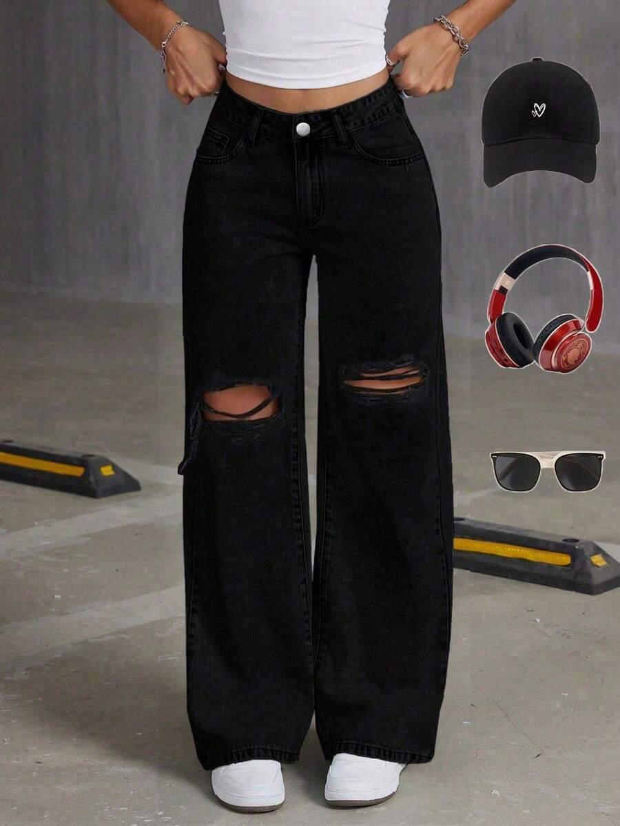 CZARNE SPODNIE JEANS